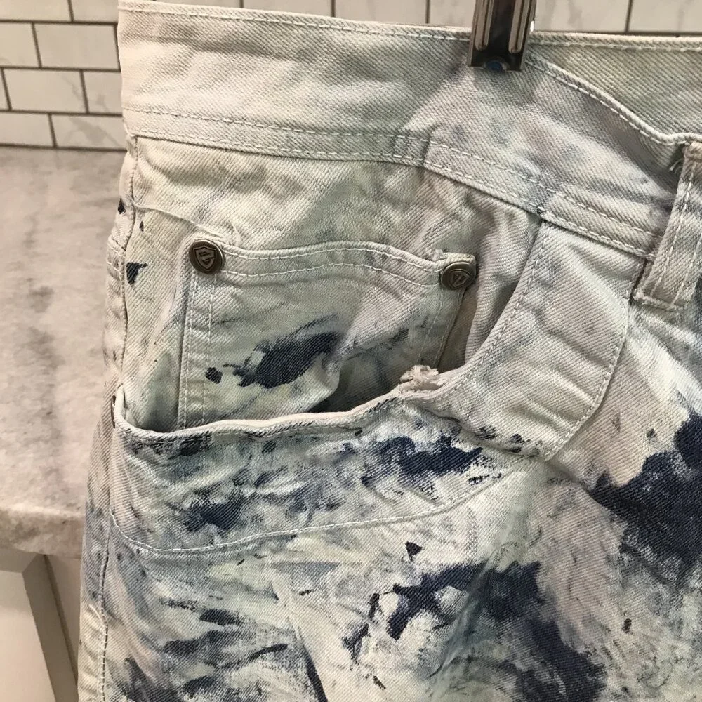 Encrypted Denim Shorts Mens 46 Distressed Denim Bleach Tie Dye Streetwear Jean